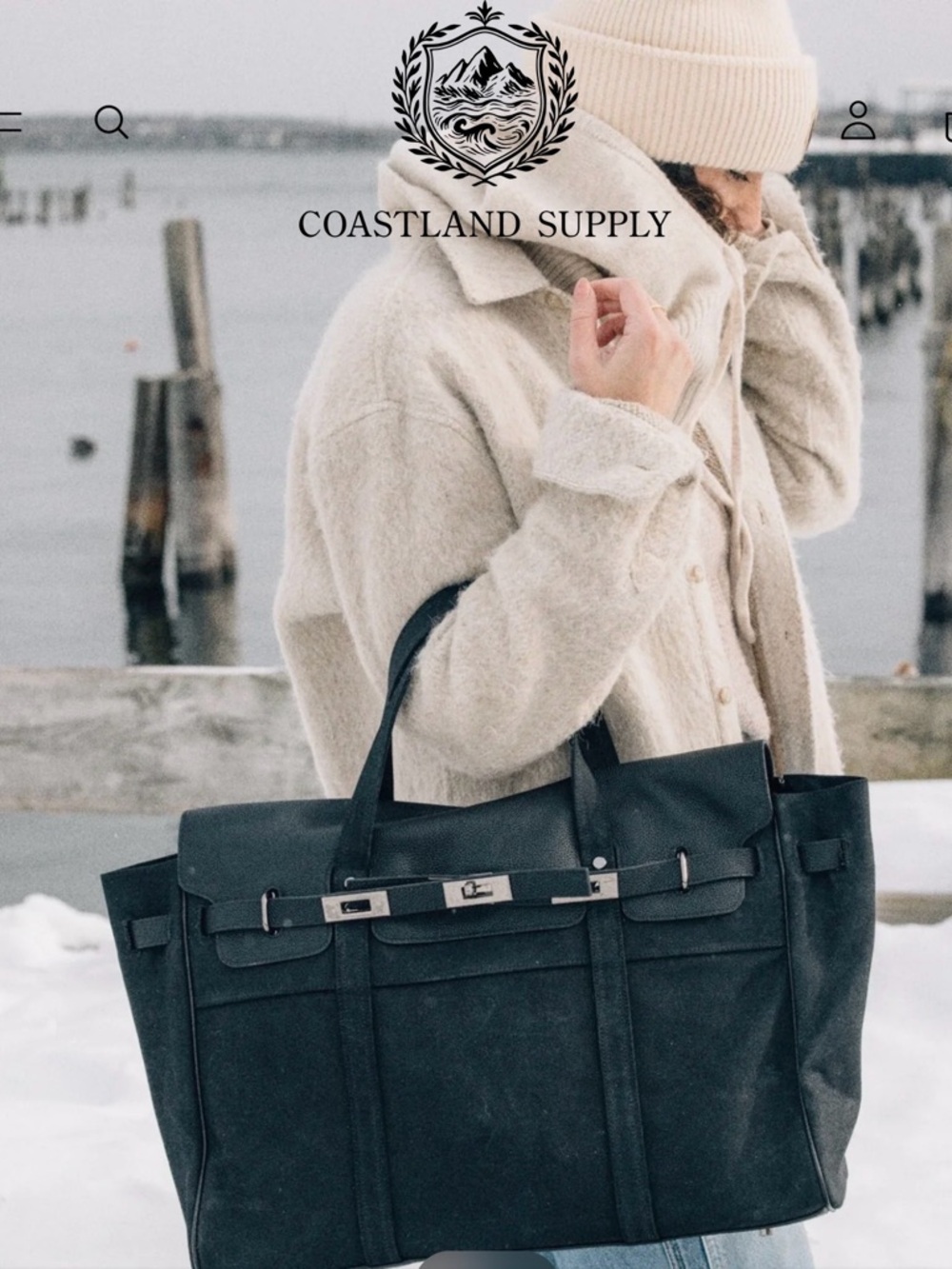 Coastland Supply Moon Tote Black Waxed Canvas Leather NEW $160